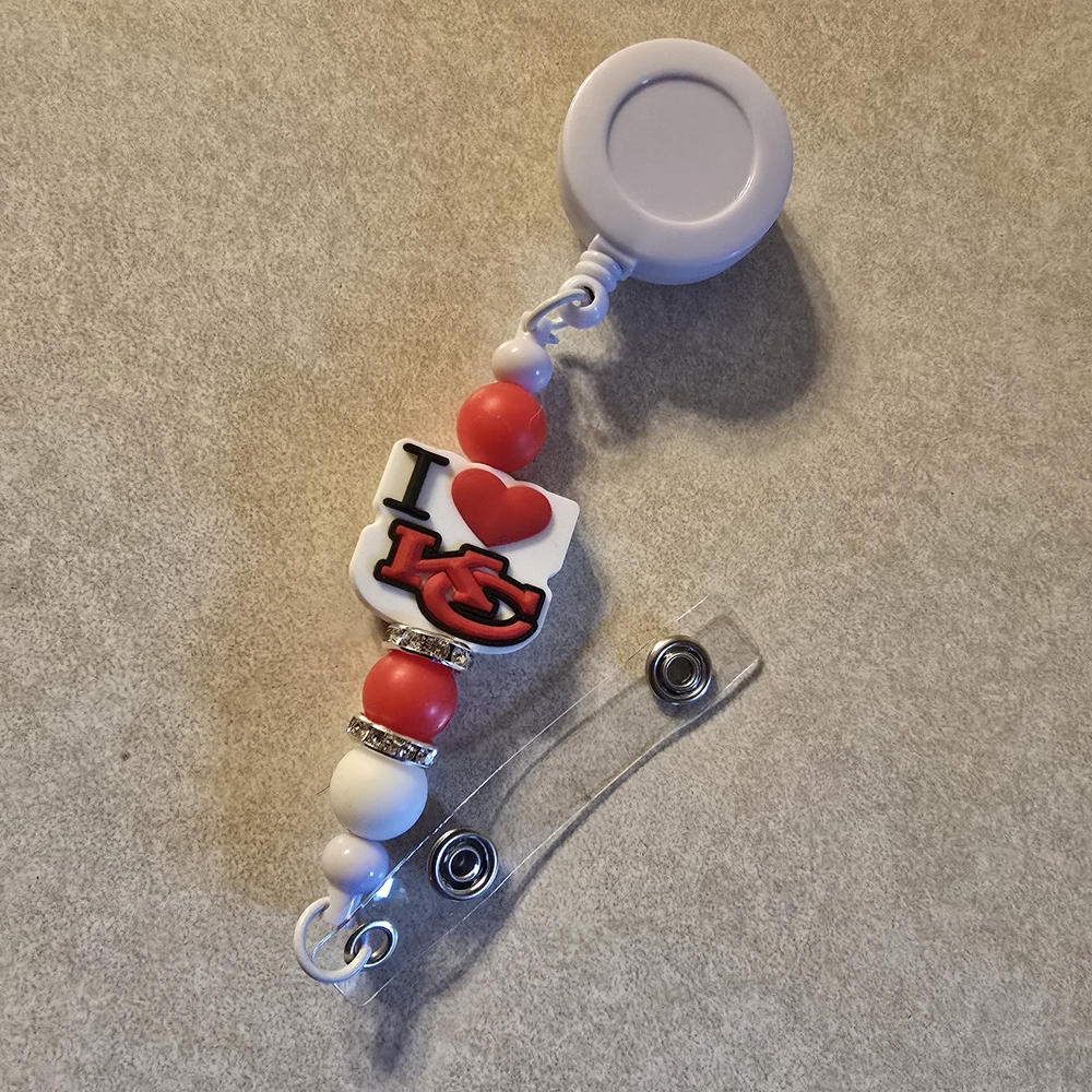 Chiefs Red and White Beaded Name Badge Reel